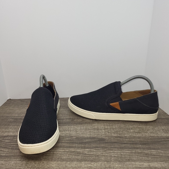 OluKai Shoes Olukai Pehuea Leather Black Slip On Sneakers Womens